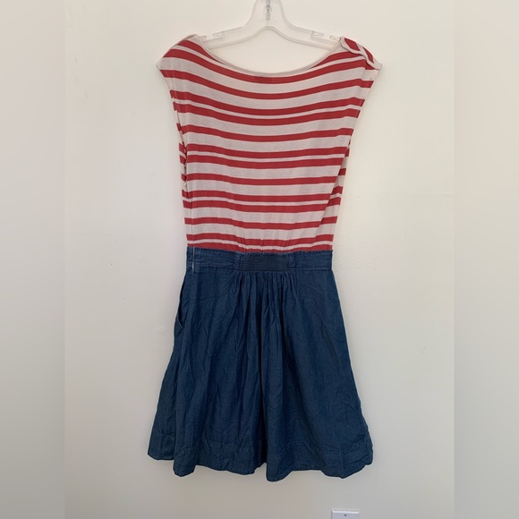 Summer dress, 1 piece, stripes crème and red, side pockets, prima cotton, size 2 - Picture 7 of 13